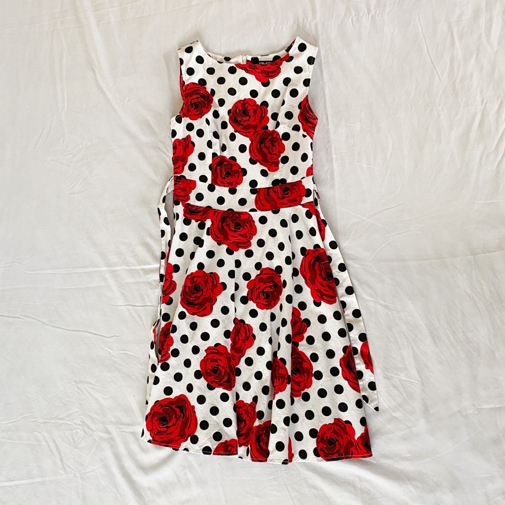 Polka dot floral fit & flare dress
